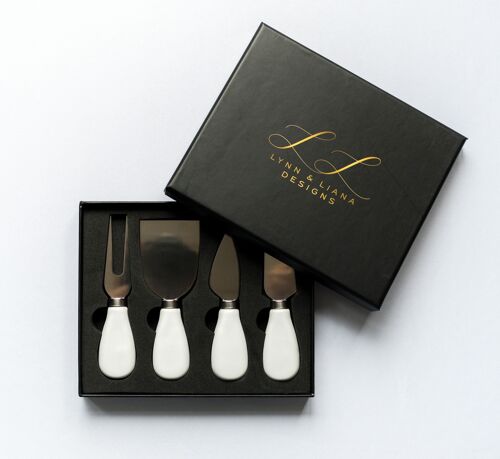 4 piece Cheese Knife Set - White Ceramic Handle