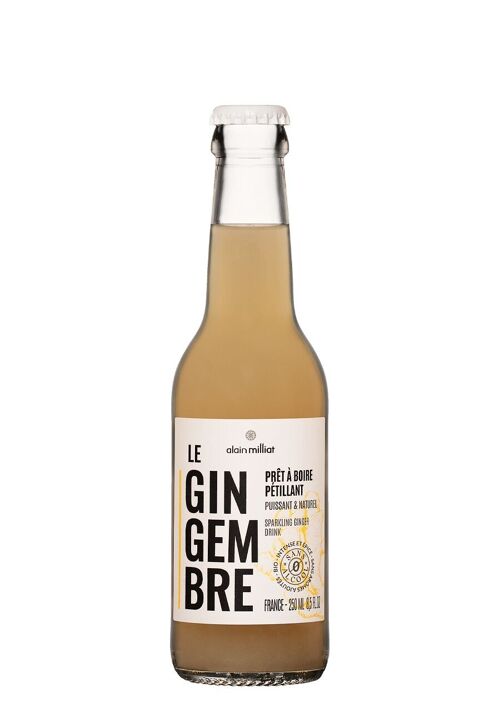 Boisson bio gazeuse aux jus de gingembre et de citron vert, et  aux infusions de verveine et piment.