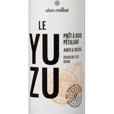 Bebida carbonatada ecológica con zumo de yuzu e infusiones de genciana y bergamota.