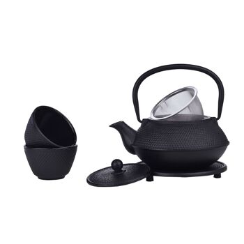 LAGUIOLE Théière en Fonte, Emaillée Noir à l’Intérieur,  Infuseur, Set de Teapot en Fer Traditionnel, Plateau en Fonte et 2 Tasses de Thé Japonais, Noir, 800ml 4