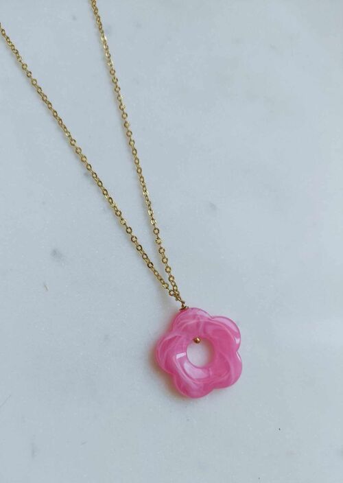 Collier en acier inoxydable et fleur en résine- Janis