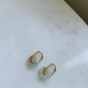 Boucles d'oreilles en acier inoxydable et pendentif en fleur - Janis rose et vert