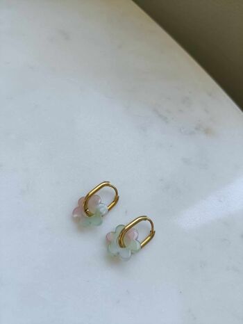 Boucles d'oreilles en acier inoxydable et pendentif en fleur - Janis rose et vert