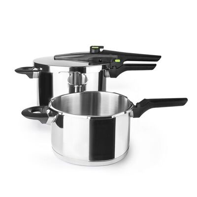 IBILI - Set Autocuiseur Exklusiv 4 + 6 L - avec 3 Systèmes de Sécurité, 2 Modes de Cuisson, Indicateur de Pression, Fermeture et Ouverture Facile et Sûre, Inox