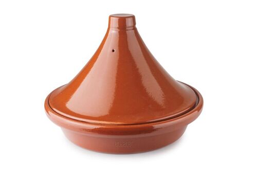 IBILI - Tajine Natural Marrón 32 cm - Barro Natural Esmaltado, tapa con orificio