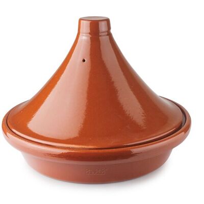 IBILI - Tajine Natural Marrón 32 cm - Barro Natural Esmaltado, tapa con orificio