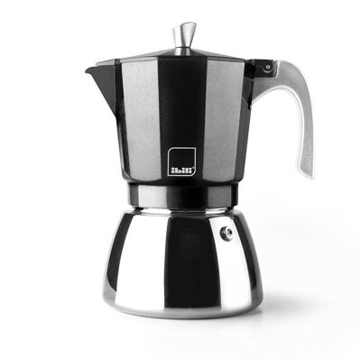 IBILI - Cafetera express Elba Black, 3 tazas, 150 ml, Aluminio fundido, Base de Acero Inoxidable, con reductor para 2 tazas Apto para inducción