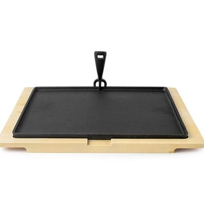 PLATO HIERRO FUNDIDO 38X28+BASE MADERA - 667738 - IBILI