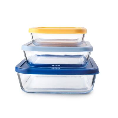 IBILI - Set de 3 Tapers Cuadrados Eco - Borosilicato con Tapa de Plástico