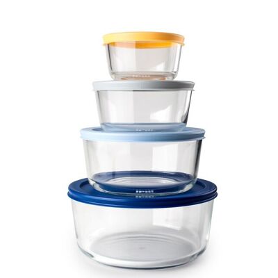 IBILI - Set de 4 Tapers Redondos Eco - Borosilicato con Tapa de Plástico