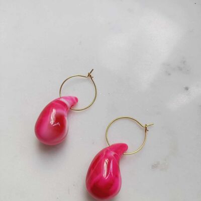 Pendientes de acero inoxidable y colgante de resina de colores - Eloise rosas