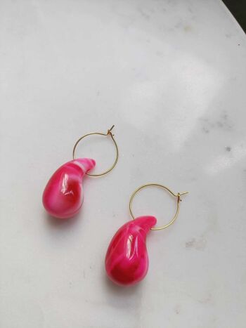 Boucles d'oreilles en acier inoxydable et pendentif en résine colorée - Eloise roses