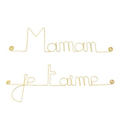 Cadeau Fête des Mères " Maman je t'aime " - Décoration Murale en fil de Laiton Doré