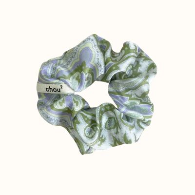 Satin-Haargummi mit grünen und lila Mustern