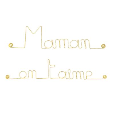 Cadeau Fête des mères "Maman on t'aime" - Décoration Murale en fil de Laiton Doré