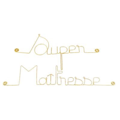 Geschenk zum Schuljahresende „Super Mistress“ – Wanddekoration aus goldenem Messingdraht zum Anstecken