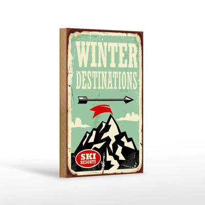 Holzschild Retro 12x18cm Ski winter destinations Dekoration