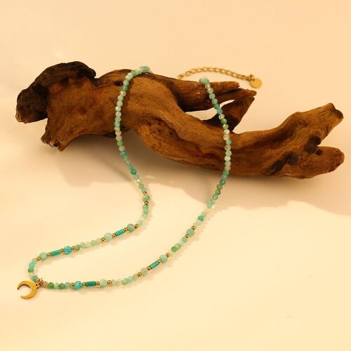 Collier en pierres naturelles bleues (amazonite) avec pendentif lune