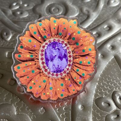 Anstecknadel aus recyceltem Acryl Gerbera-Blume mit Punkten