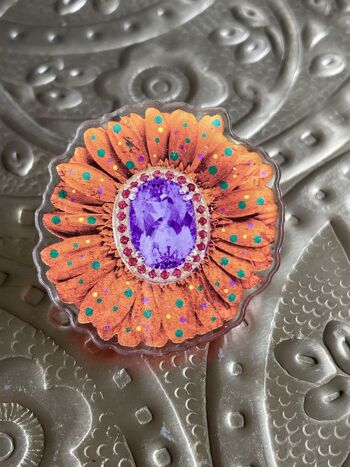 Pin's acrylique recyclé Fleur Gerbera à pois 1
