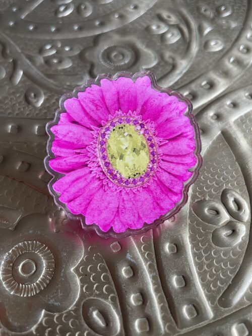 Pin's acrylique recyclé Fleur gerbera rose