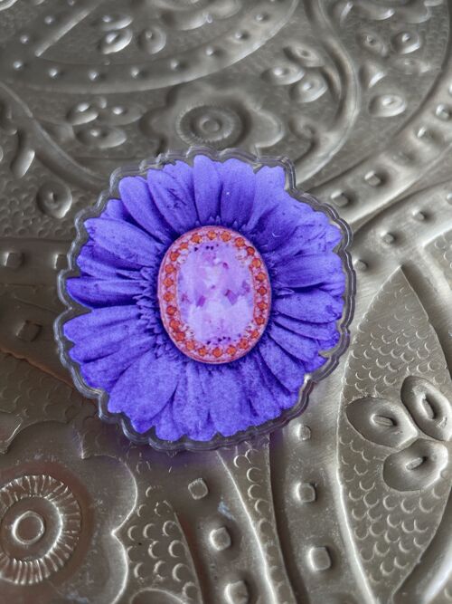 Pin's acrylique recyclé Fleur gerbera violet