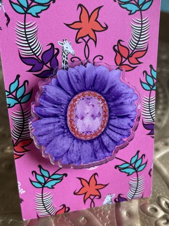 Pin's acrylique recyclé Fleur gerbera violet 4