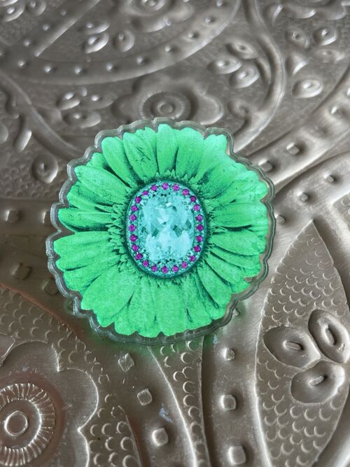 Pin's en acrylique recyclé Fleur gerbera vert
