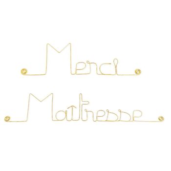 Cadeau de fin d'année scolaire "Merci maîtresse" - Décoration Murale en fil de Laiton Doré à punaiser - Bijoux de Mur