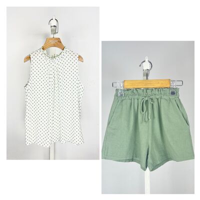 Completo shorts e top senza maniche in lino/cotone per bambina