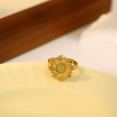 Anello sole dorato con pietra avventurina verde naturale