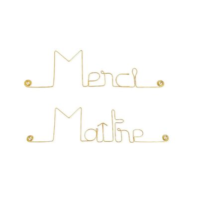 Cadeau de fin d'année scolaire "Merci maître" - Décoration Murale en fil de Laiton Doré à punaiser - Bijoux de Mur