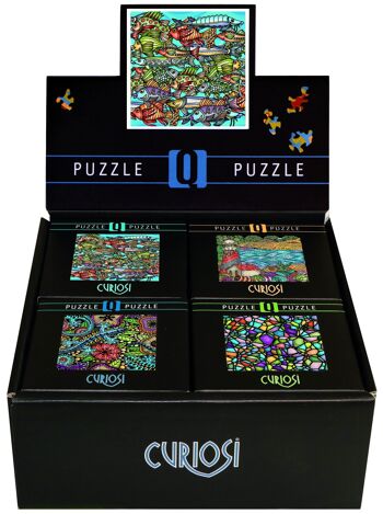 Curiosi Display-Box Q8 "Colour Mix", présentoir rempli de 16 puzzles de la série Q-Colour-Mix 1