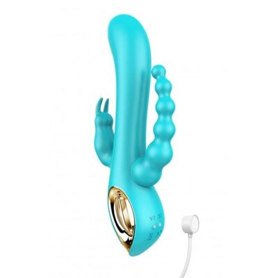 Vibrador conejo azul con rosario vibrante