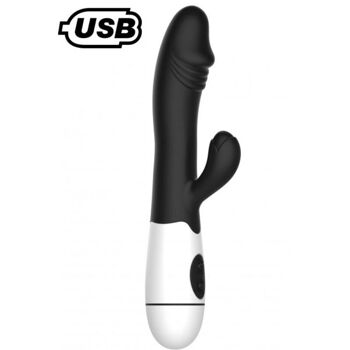 Vibromasseur rabbit USB noir avec gland 30 programmes