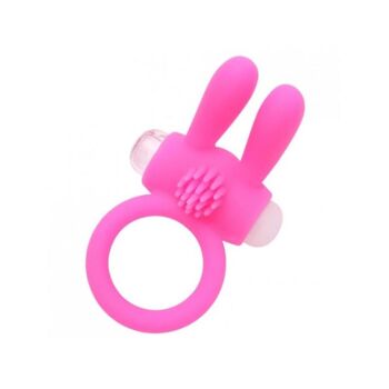 Anneau vibrant silicone rose avec oreilles de lapin 1