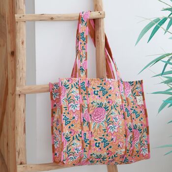 Sac bandoulière imprimé block rose pêche 1