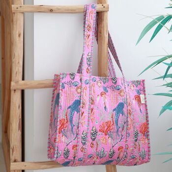 Sac bandoulière blockprint rose sealife 1