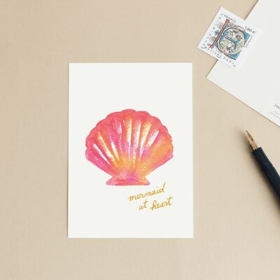 Postkarte „Meerjungfrau im Herzen“ – Rosa