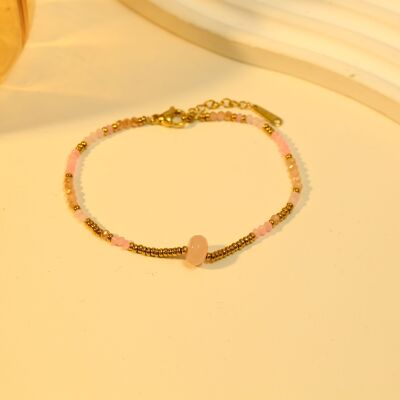 Bracelet doré avec pierre nature rose