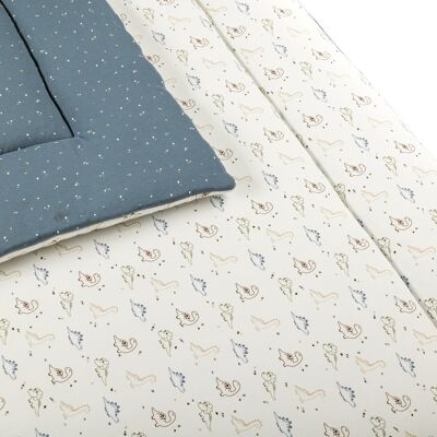 May Lovely® - Grand tapis de jeu pour bébé / tout-petit - 150 x 120 cm, 4 cm d'épaisseur - Dino Dots - Beige / Bleu / Blanc - Doux et épais - Utilisable des deux côtés - Production dans l'UE - Sac de transport de rangement gratuit