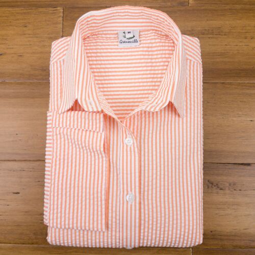 Grenouille 3/4 Sleeve Orange Stripe Seersucker Shirt