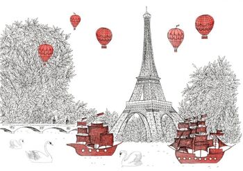 Affiche PARIS Tour Eiffel - Crayon et aquarelle - Format A4 - style onirique