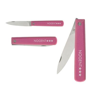 Couteau d'Office Pliant - 8 cm Lame Crantée 3mm - Rose - Sans Protection | Pocket | NOGENT ***