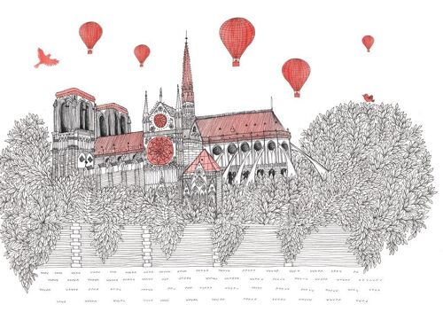 Illustration Notre-Dame-de-Paris - Affiche A4 - Style onirique poétique - Cadeau souvenir idéal JO jeux olympiques