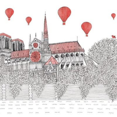 Illustrazione Notre-Dame-de-Paris - Poster A4 - Stile poetico e onirico - Regalo ideale come souvenir dei Giochi Olimpici
