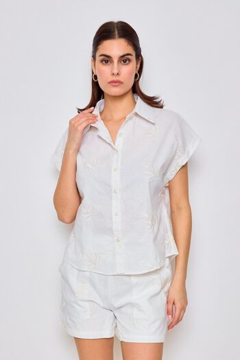 Chemise brodée en coton manches courtes - 2435 4