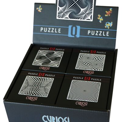 Display box Q3-Shimmer filled with 16 Q-puzzles from the Shimmer series