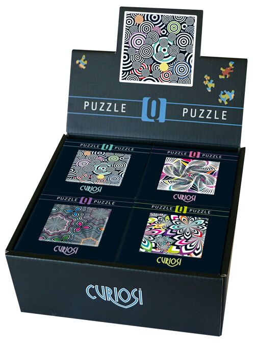 Display-Box Q7-Shake, gefüllt mit 16 Puzzles aus der Q-Shake-Serie, 70 / 72 Puzzleteile