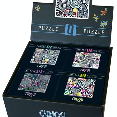 Display box Q7-Shake filled with 16 puzzles from the Q-Shake series, 70 / 72 puzzle pieces